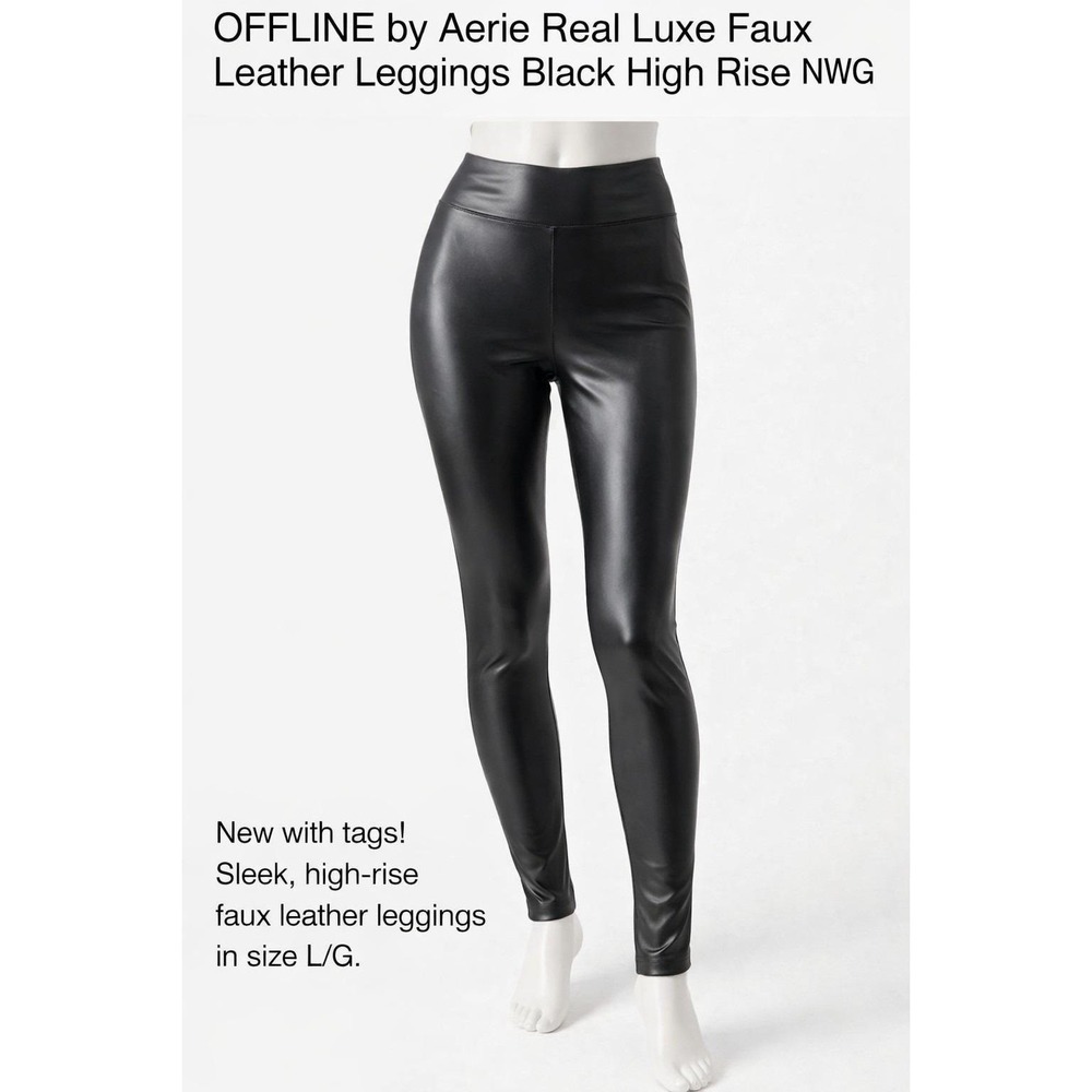Aerie Real Luxe Faux Black Leather Leggings Black High Rise Size L NWT